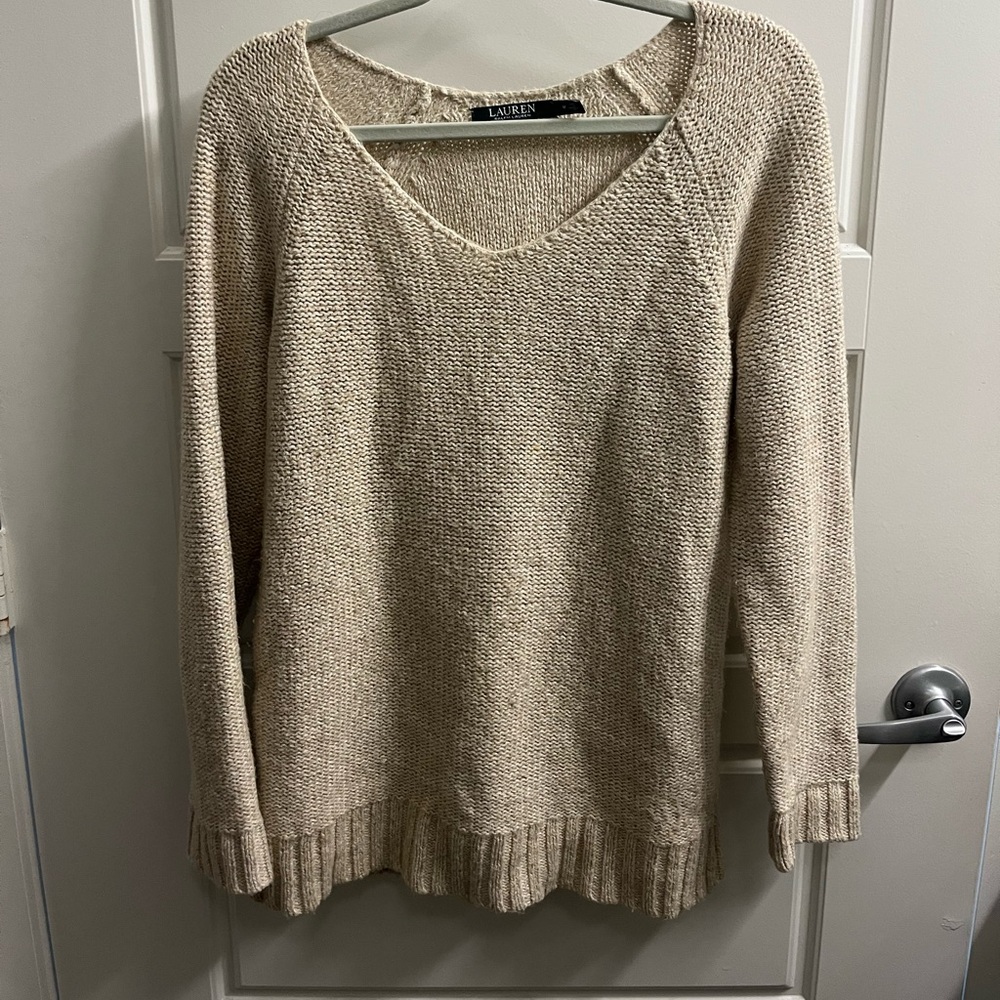 LAUREN Ralph Lauren Medium Beige V neck Sweater Ivory